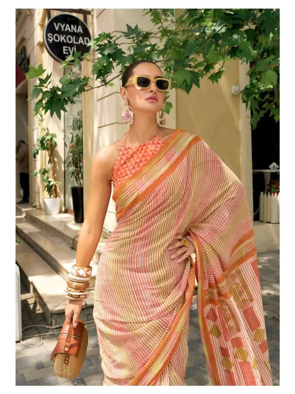 Suha_Womens_Fashion_Ethnic_Orange_Color_Saree
