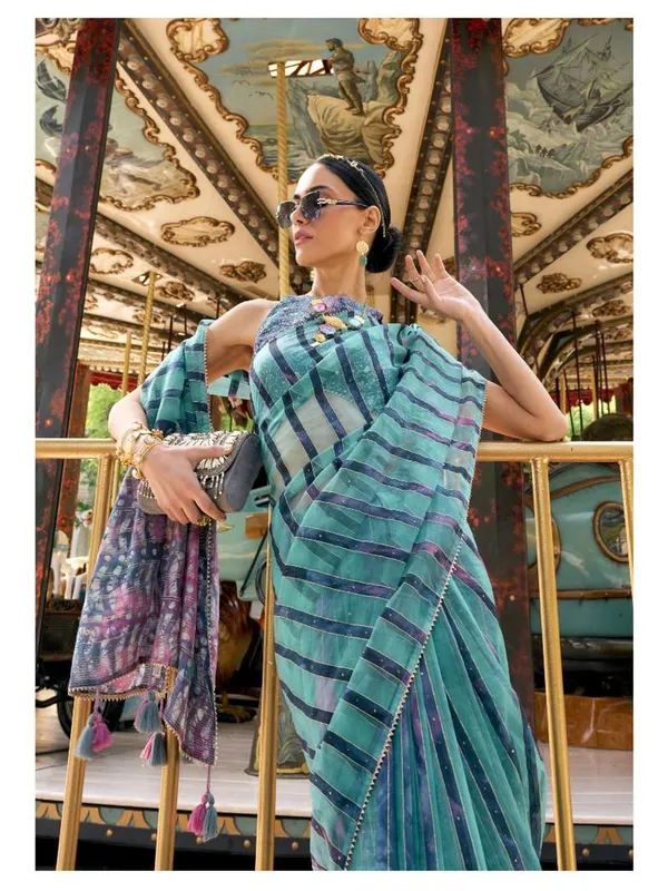 Suha_Womens_Fashion_Ethnic_Turquoise_Blue_Color_Saree