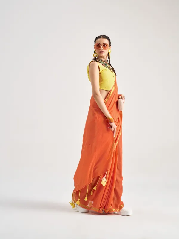 Suha_Womens_Fashion_Ethnic_Orange_Color_Saree