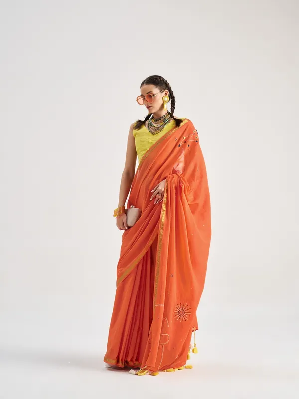 Suha_Womens_Fashion_Ethnic_Orange_Color_Saree
