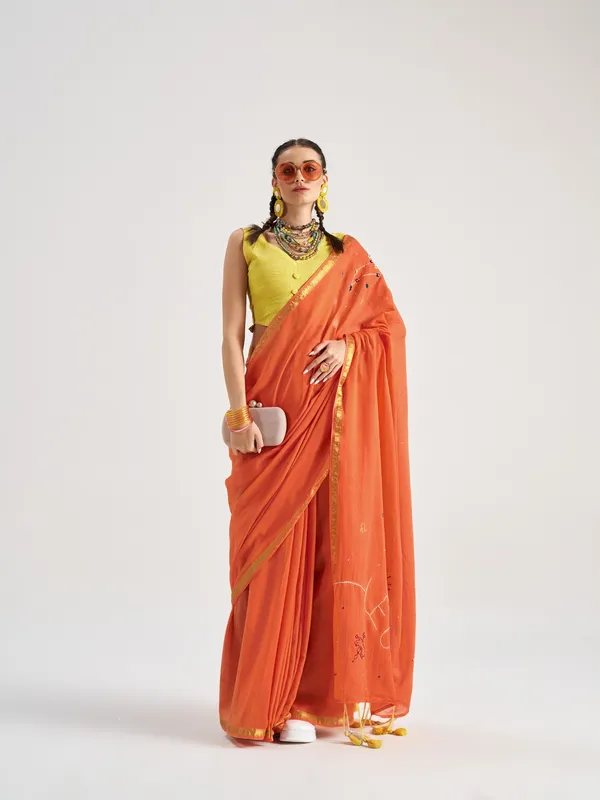 Suha_Womens_Fashion_Ethnic_Orange_Color_Saree