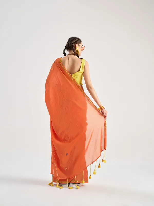 Suha_Womens_Fashion_Ethnic_Orange_Color_Saree