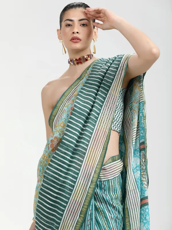 Suha_Womens_Fashion_Ethnic_Turquoise_Blue_Color_Saree