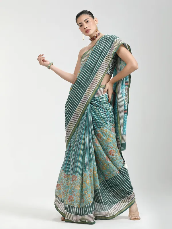Suha_Womens_Fashion_Ethnic_Turquoise_Blue_Color_Saree