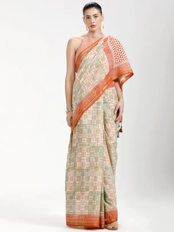 Suha_Womens_Fashion_Ethnic_Orange_Color_Saree