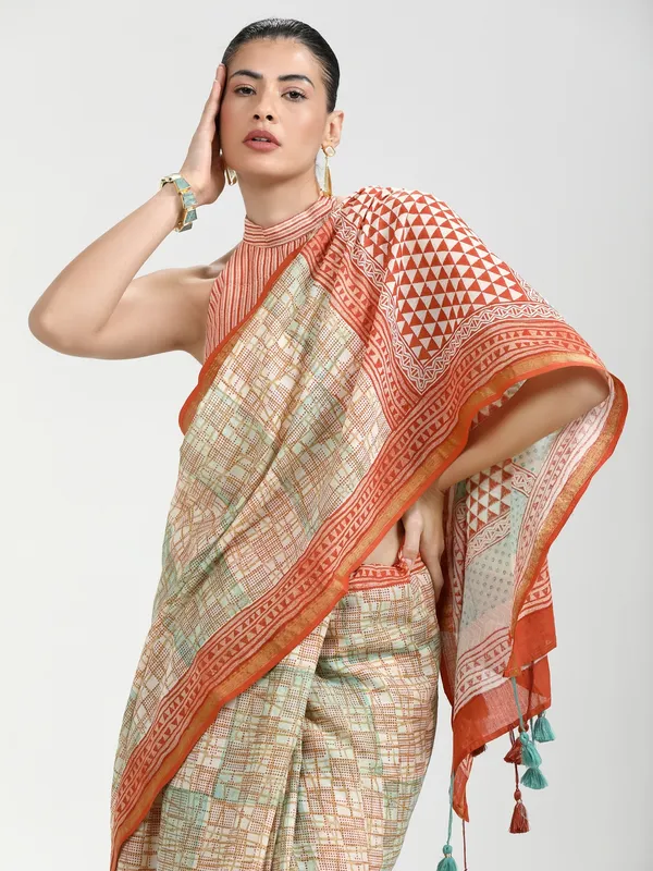 Suha_Womens_Fashion_Ethnic_Orange_Color_Saree