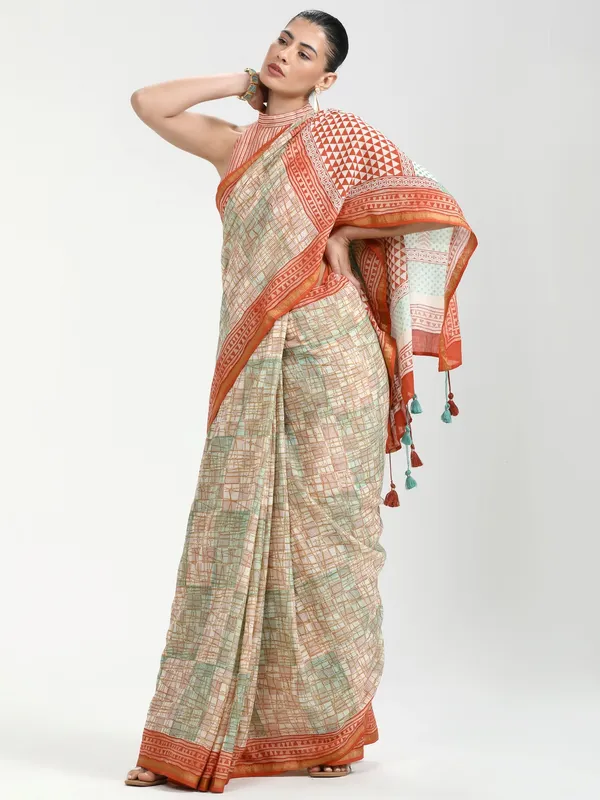 Suha_Womens_Fashion_Ethnic_Orange_Color_Saree