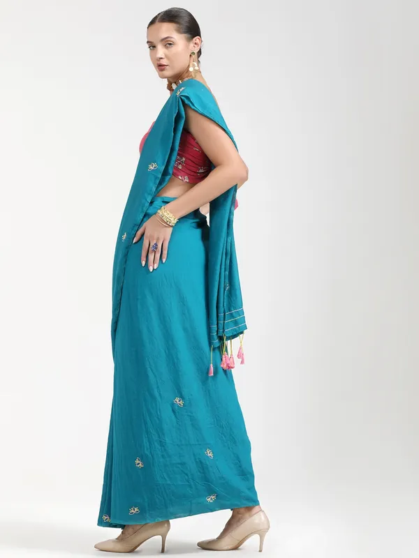 Suha_Womens_Fashion_Ethnic_Turquoise_Blue_Color_Saree
