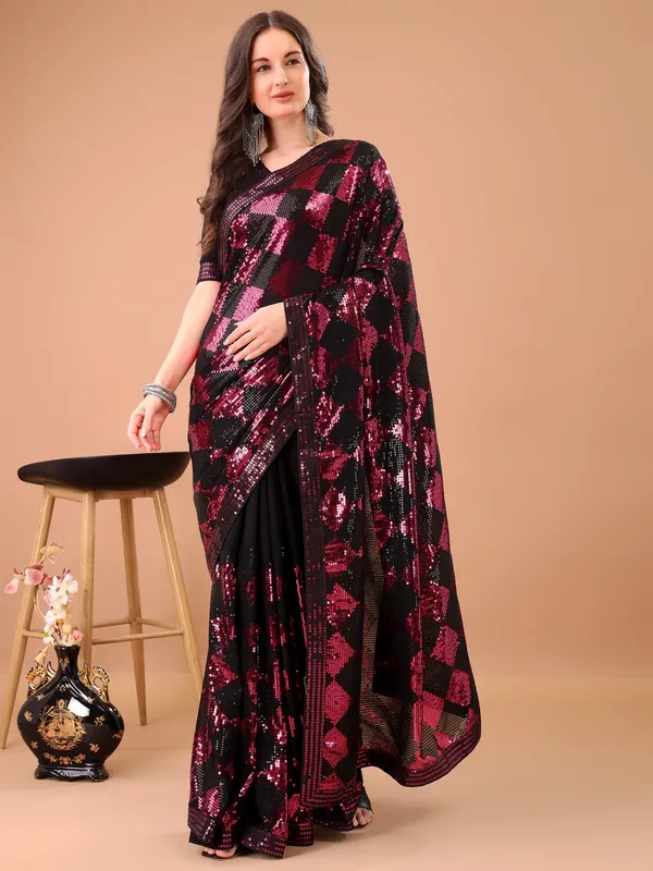 Suha_Womens_Fashion_Ethnic_Party_Wear_Red_Color_Saree