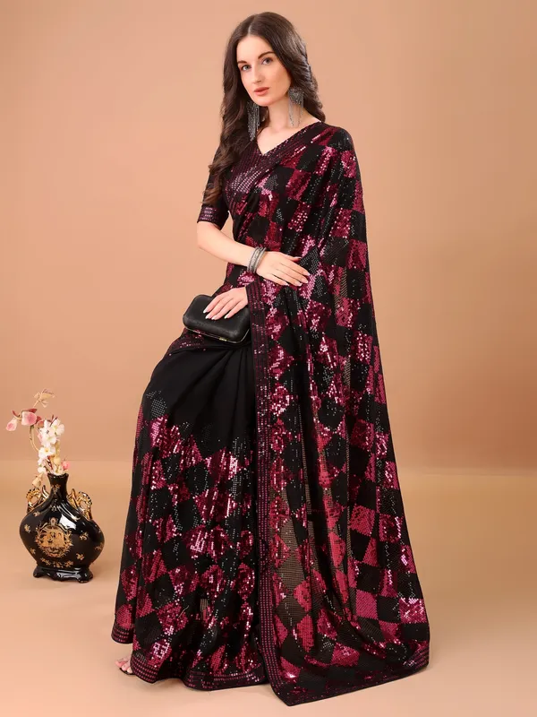 Suha_Womens_Fashion_Ethnic_Party_Wear_Red_Color_Saree
