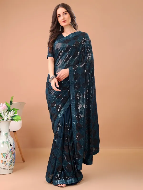 Suha_Womens_Fashion_Ethnic_Party_Wear_Green_Color_Saree