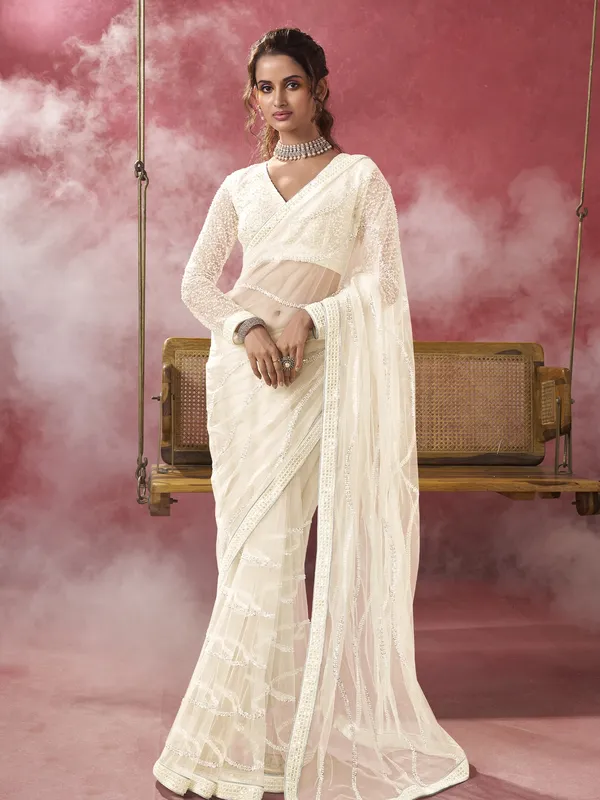 Suha_Womens_Fashion_Ethnic_Party_Wear_White_Color_Saree