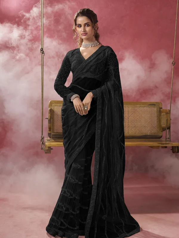 Suha_Womens_Fashion_Ethnic_Party_Wear_Black_Color_Saree