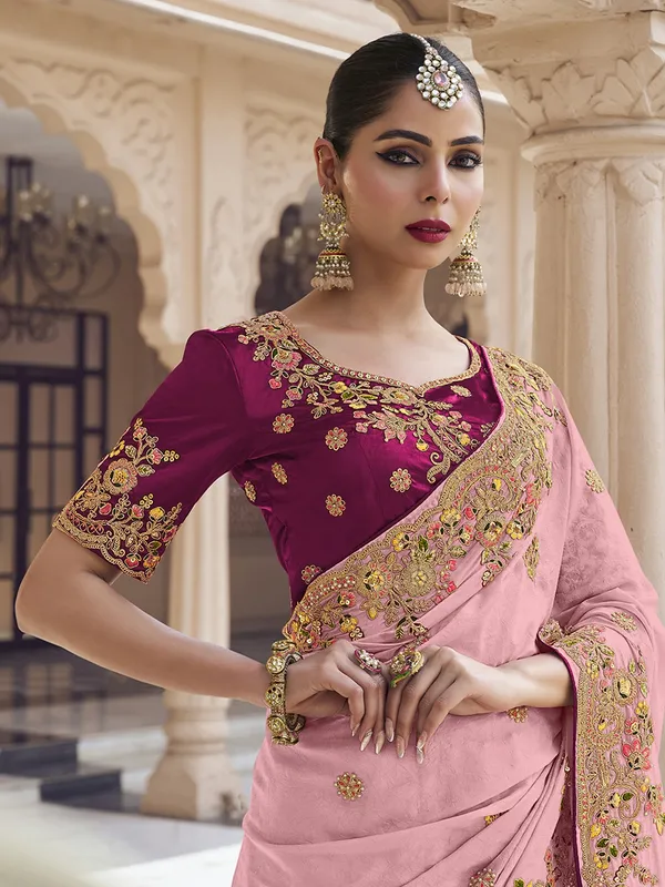 Suha_Womens_Fashion_Ethnic_Pink_Color_Saree