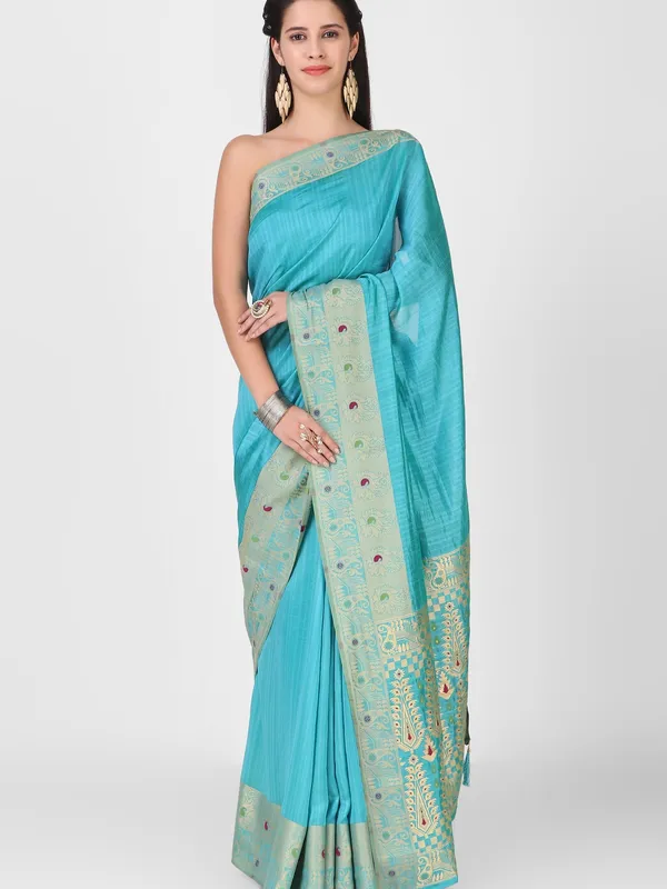 Suha_Womens_Grand_Fashion_Ethnic_Turquoise_Blue_Color_Saree