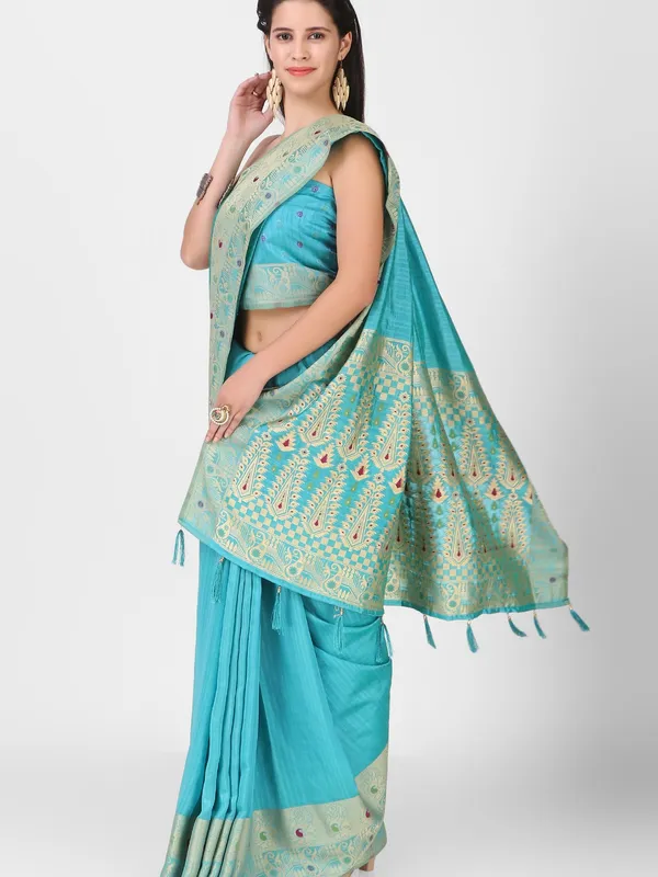 Suha_Womens_Grand_Fashion_Ethnic_Turquoise_Blue_Color_Saree