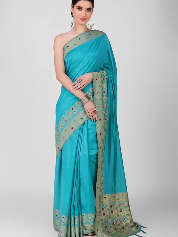 Suha_Womens_Grand_Fashion_Ethnic_Turquoise_Blue_Color_Saree