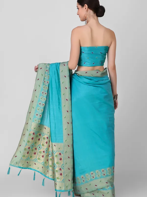 Suha_Womens_Grand_Fashion_Ethnic_Turquoise_Blue_Color_Saree