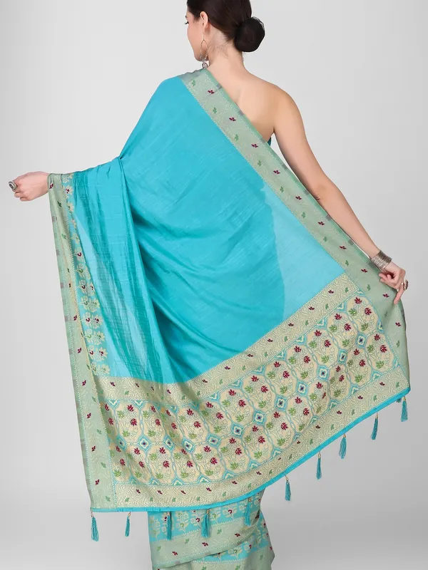 Suha_Womens_Grand_Fashion_Ethnic_Turquoise_Blue_Color_Saree