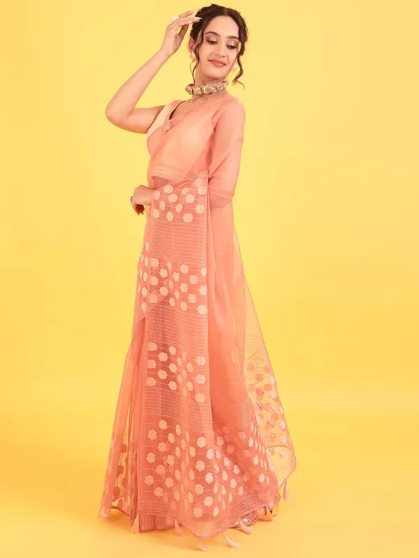 Suha_Womens_Grand_Fashion_Ethnic_Peach_Color_Saree