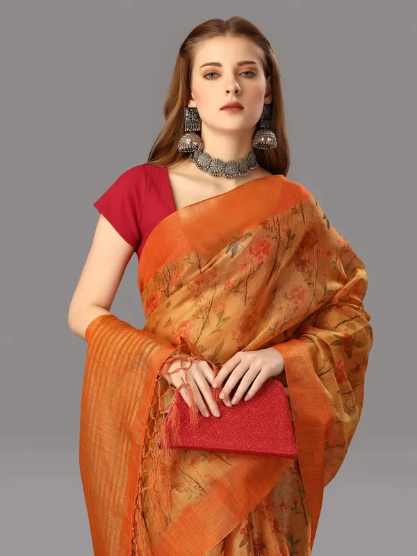 Suha_Womens_Grand_Fashion_Ethnic_Orange_Color_Saree