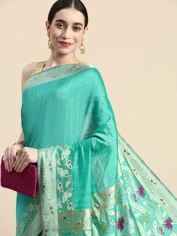 Suha_Womens_Grand_Fashion_Ethnic_Turquoise_Blue_Color_Saree