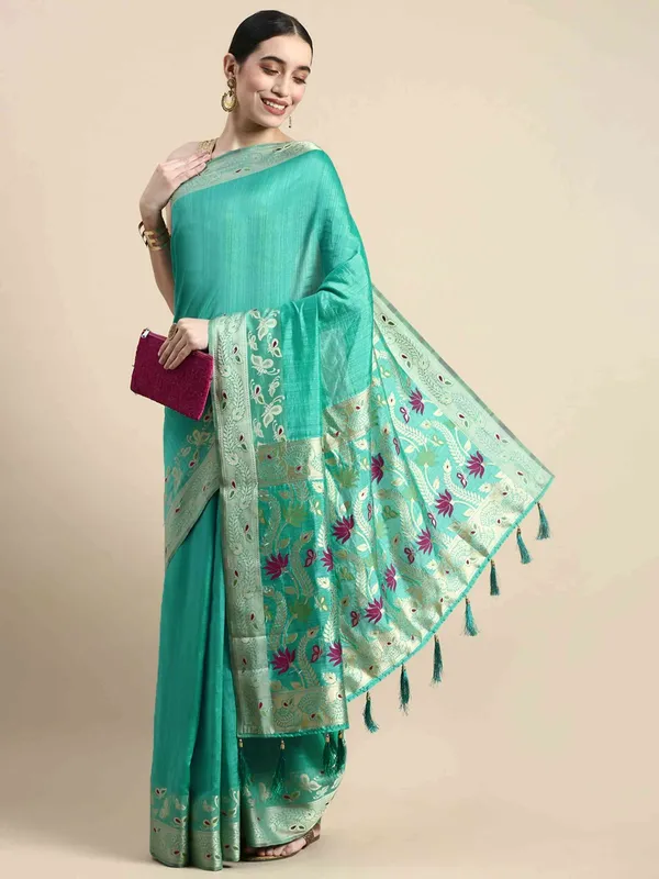 Suha_Womens_Grand_Fashion_Ethnic_Turquoise_Blue_Color_Saree