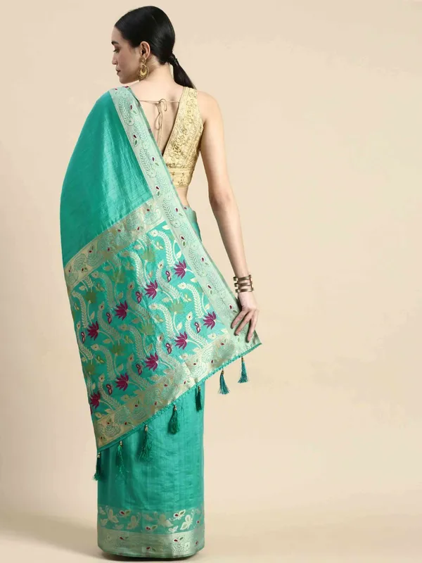 Suha_Womens_Grand_Fashion_Ethnic_Turquoise_Blue_Color_Saree
