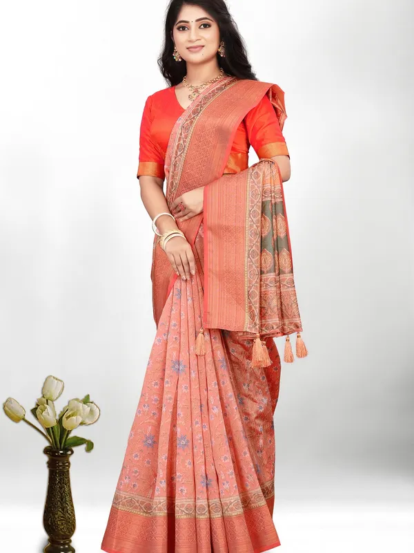 Suha_Womens_Grand_Fashion_Ethnic_Peach_Color_Saree