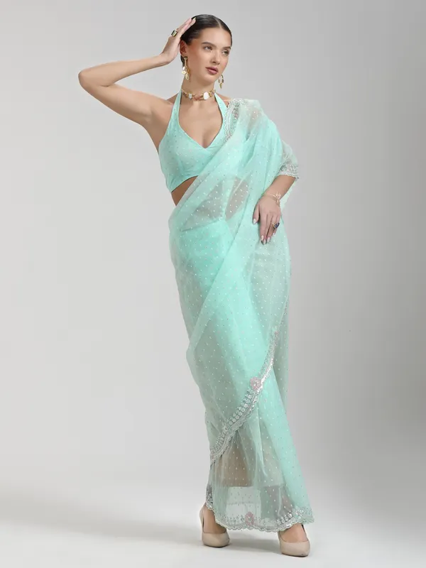 Suha_Womens_Grand_Fashion_Ethnic_Turquoise_Blue_Color_Saree