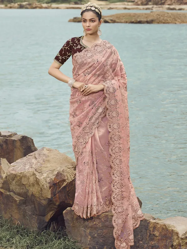 Suha_Womens_Premium_Fashion_Ethnic_Pink_Color_Saree