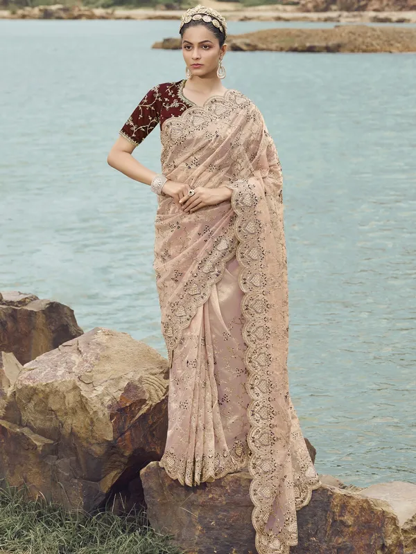 Suha_Womens_Premium_Fashion_Ethnic_Peach_Color_Saree