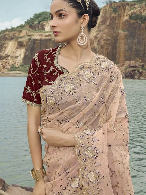 Suha_Womens_Premium_Fashion_Ethnic_Peach_Color_Saree