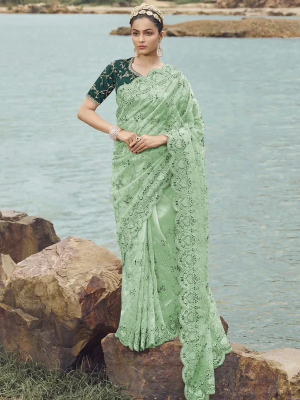Suha_Womens_Premium_Fashion_Ethnic_Green_Color_Saree