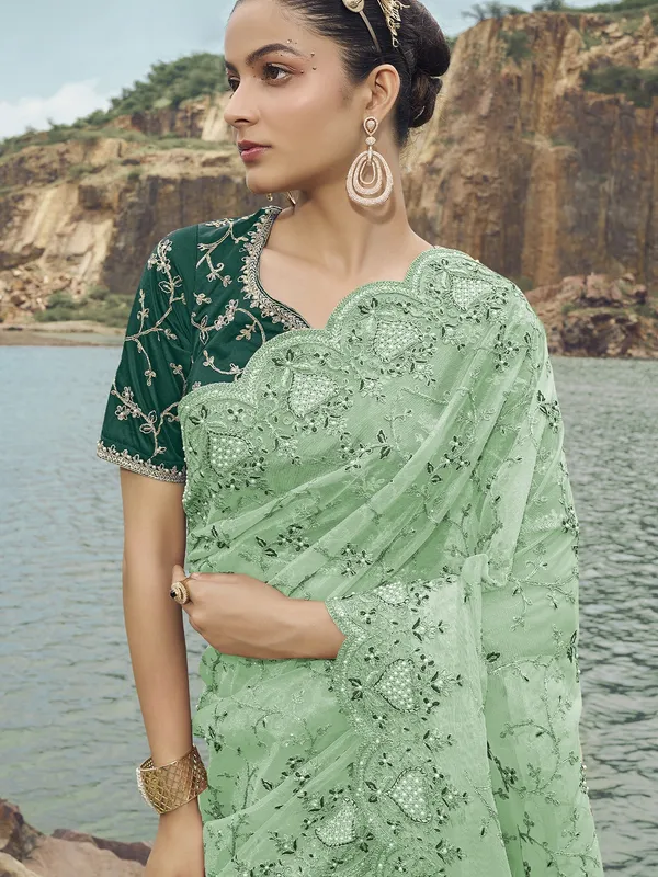 Suha_Womens_Premium_Fashion_Ethnic_Green_Color_Saree