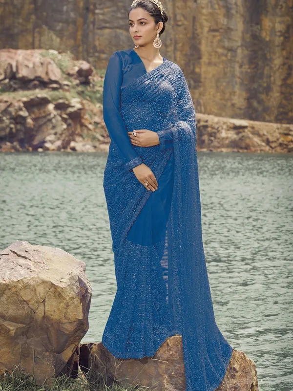 Suha_Womens_Premium_Fashion_Ethnic_Blue_Color_Saree