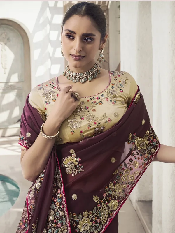 Suha_Womens_Premium_Fashion_Ethnic_Maroon_Color_Saree