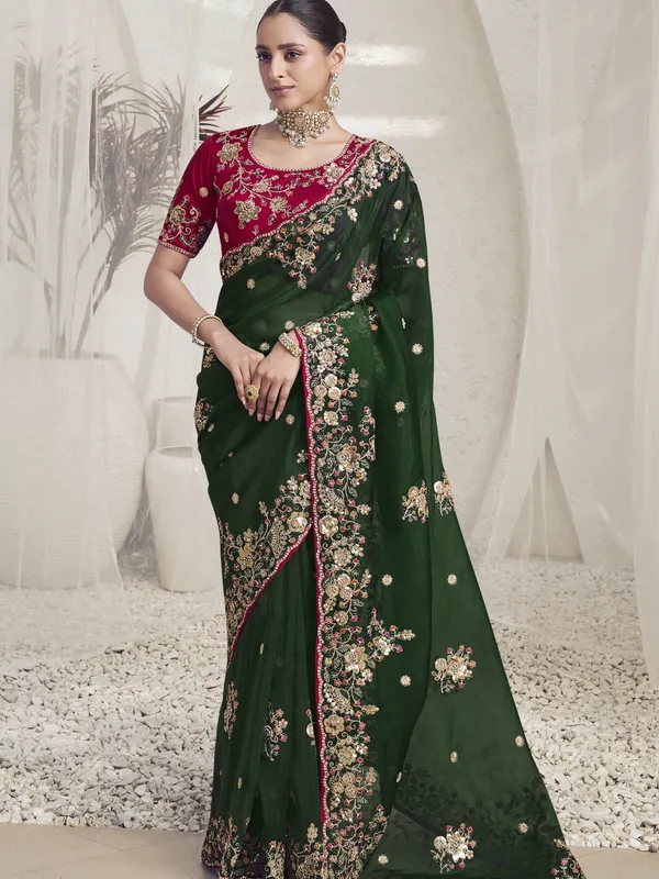Suha_Womens_Premium_Fashion_Ethnic_Green_Color_Saree