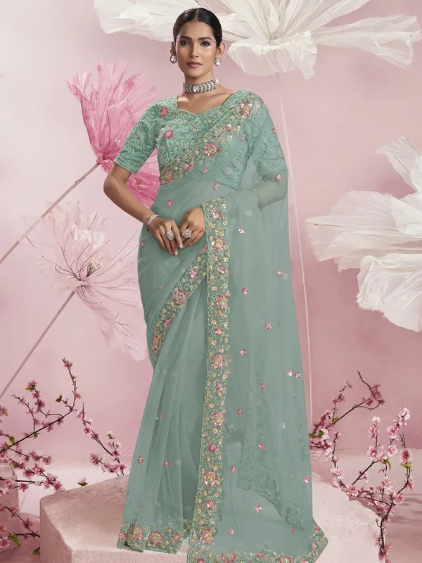 Suha_Womens_Premium_Fashion_Ethnic_Sea_Green_Color_Saree