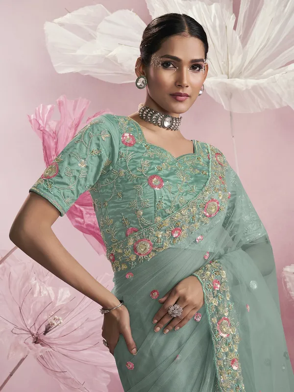 Suha_Womens_Premium_Fashion_Ethnic_Sea_Green_Color_Saree
