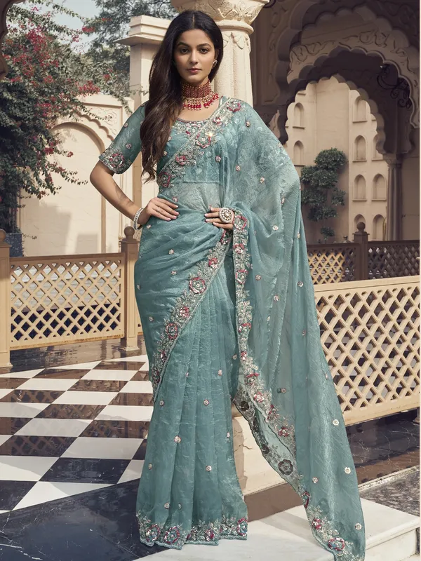 Suha_Womens_Premium_Fashion_Ethnic_Sea_Green_Color_Saree