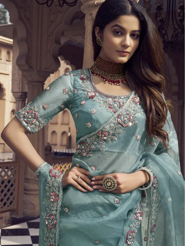 Suha_Womens_Premium_Fashion_Ethnic_Sea_Green_Color_Saree