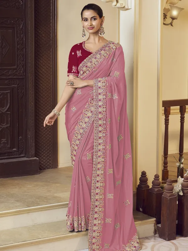 Suha_Womens_Premium_Fashion_Ethnic_Pink_Color_Saree
