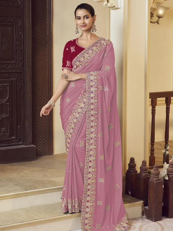 Suha_Womens_Premium_Fashion_Ethnic_Pink_Color_Saree