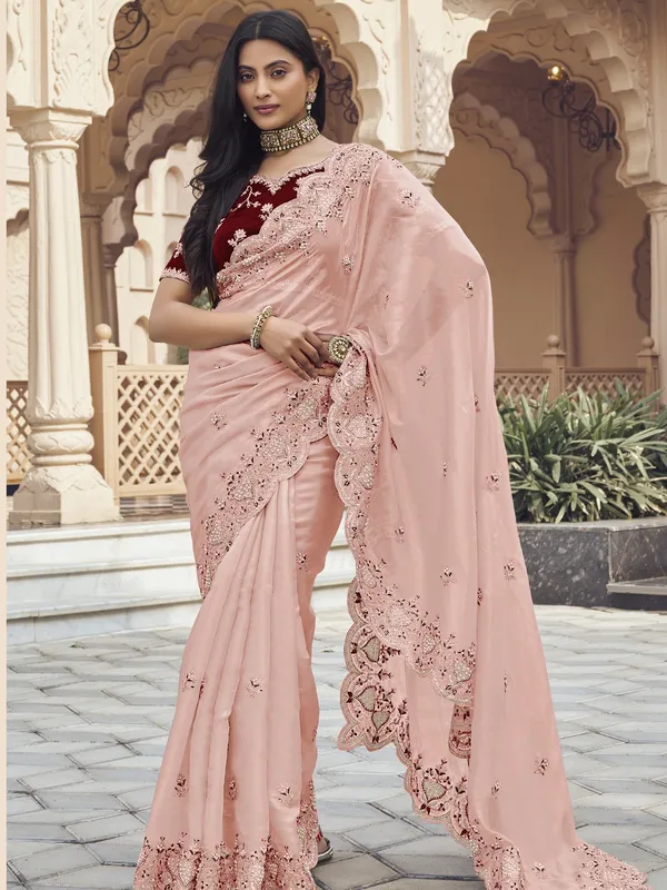 Suha_Womens_Premium_Fashion_Ethnic_Peach_Color_Saree