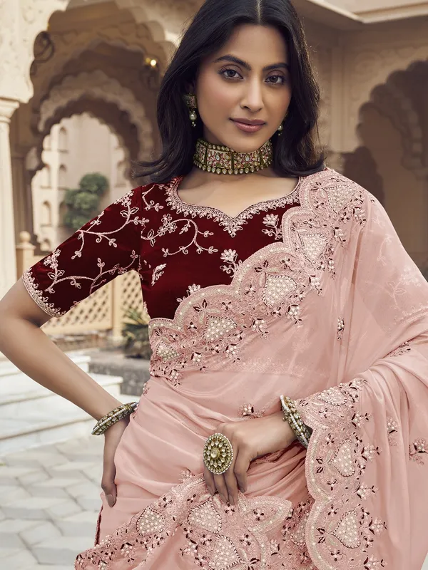 Suha_Womens_Premium_Fashion_Ethnic_Peach_Color_Saree