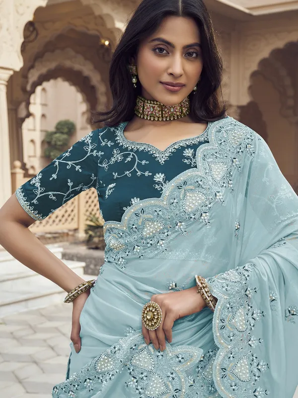 Suha_Womens_Premium_Fashion_Ethnic_Sea_Green_Color_Saree
