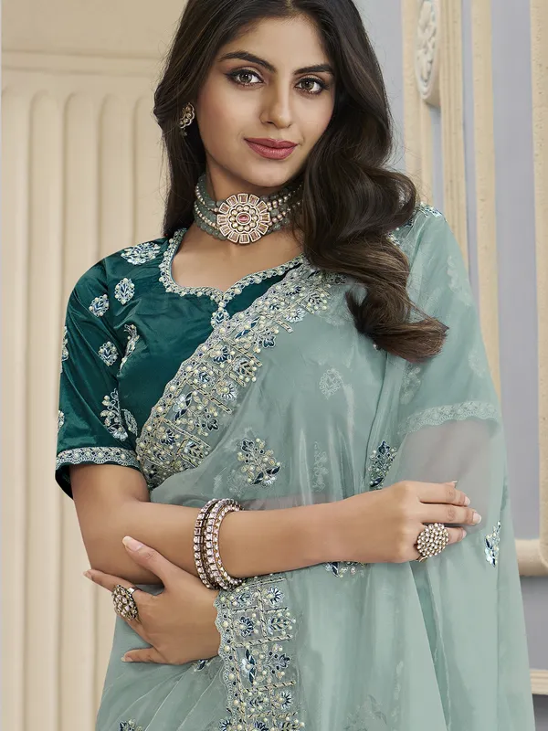Suha_Womens_Premium_Fashion_Ethnic_Sea_Green_Color_Saree