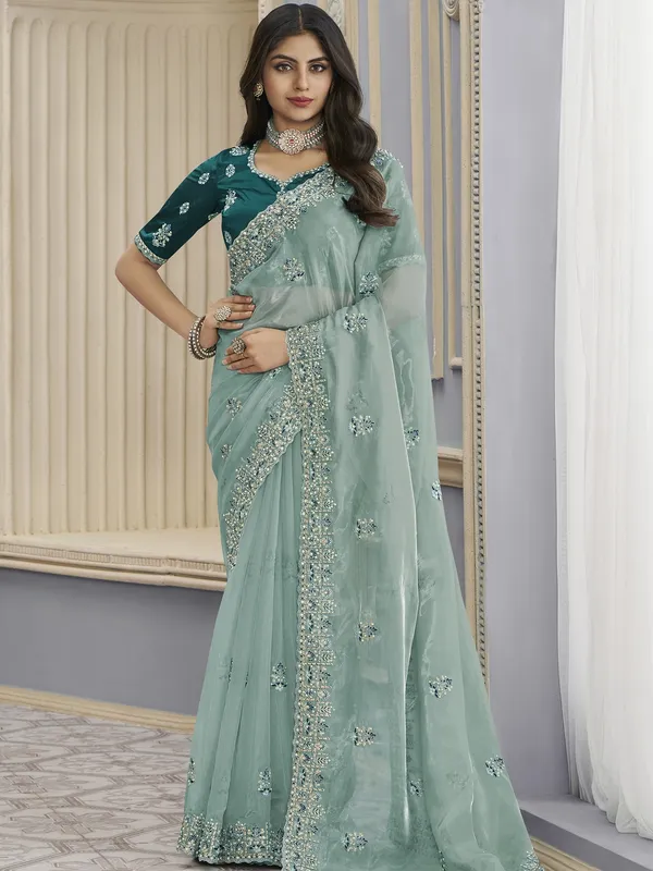 Suha_Womens_Premium_Fashion_Ethnic_Sea_Green_Color_Saree