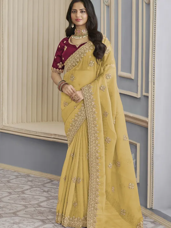 Suha_Womens_Premium_Fashion_Ethnic_Yellow_Color_Saree